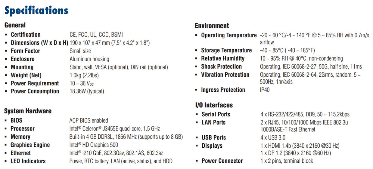 CMS-UNO2372 - Spezifikationen